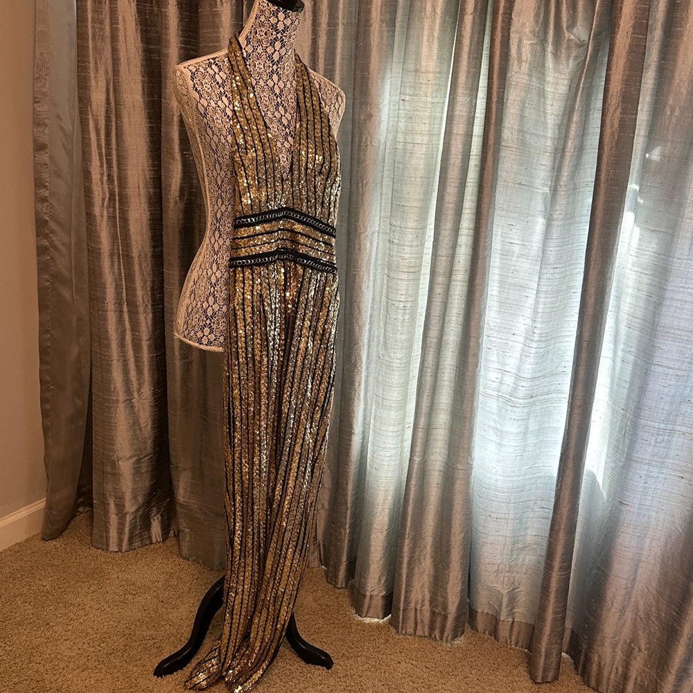 Gold and Black Sequin Halter Dress